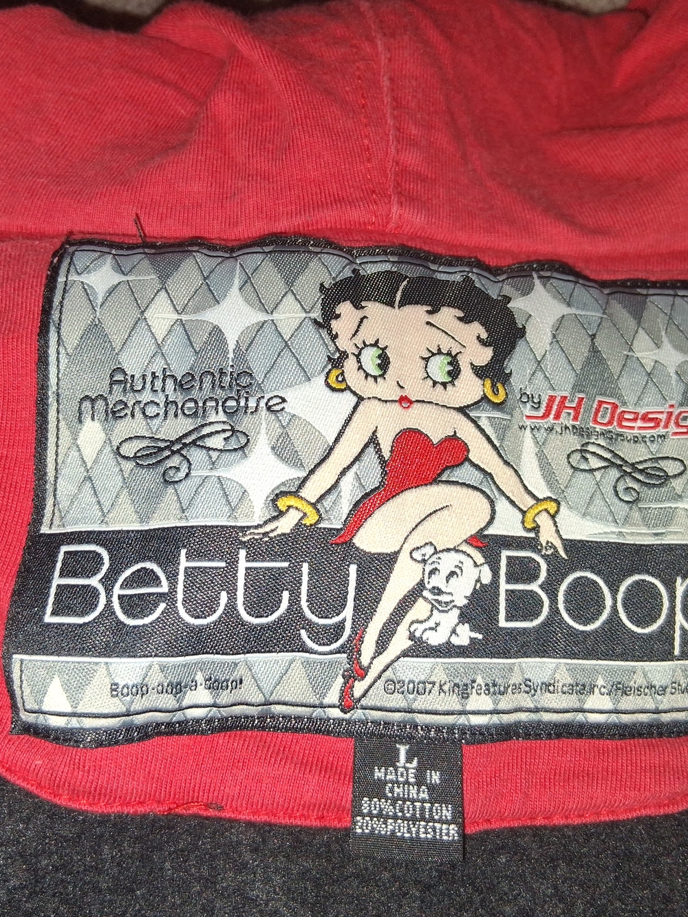 Vintage 2007 JH Design Betty Boop Full Zip Hoodie Leopard Trim Y2K Size Large - Picture 11 of 16